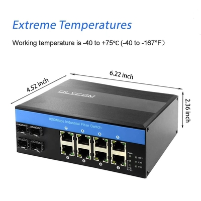 OLYCOM नेटवर्क स्विच 12 पोर्ट औद्योगिक गीगाबिट ईथरनेट 8 पोर्ट POE 4 पोर्ट SFP 240W दीन रेल माउंटेड IP40 के साथ