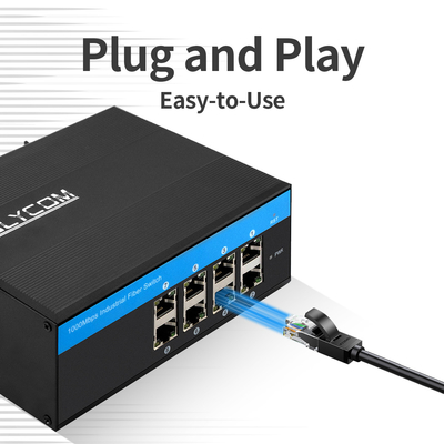 8 पोर्ट PoE ईथरनेट स्विच औद्योगिक अप्रबंधित नेटवर्क 120W/240W DC48V IP40 रेटेड