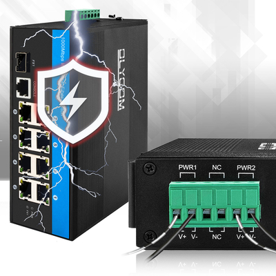 8 पोर्ट इंडस्ट्रियल मैनेज्ड PoE स्विच 240W गीगाबिट LAN लेयर 2 VLAN ERPS रिंग CE DIN रेल