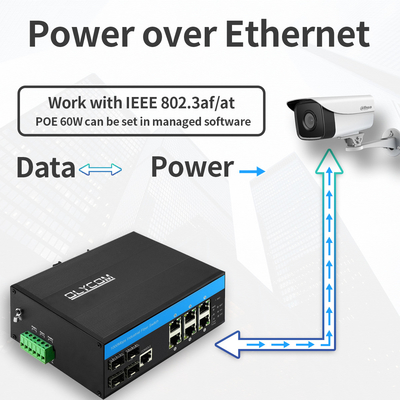 10 पोर्ट इंडस्ट्रियल L2 मैनेज्ड स्विच PoE गीगाबिट ईथरनेट 15.4W 30W IP40 रेटेड CE