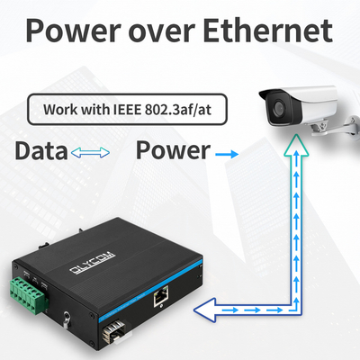 औद्योगिक PoE मीडिया कनवर्टर 10/100M फास्ट ईथरनेट 15.4W/30W SFP फाइबर IP कैमरों के लिए