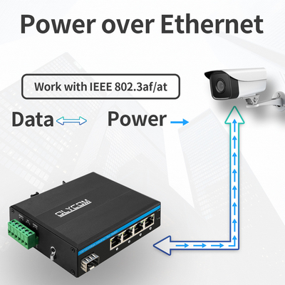 5 पोर्ट SFP PoE स्विच गीगाबिट नेटवर्क PoE/PoE+ 120W बजट DC48V फैनलेस CE FCC