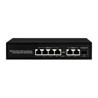 2 SFP/RJ45 100/1000M Uplink के साथ अनमैनेज्ड गीगाबिट 4 पोर्ट POE नेटवर्क स्विच
