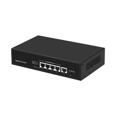 4 पोर्ट गीगाबिट फाइबर स्विच PoE Af/At 60W के साथ 1 SFP/Copper Uplink वाणिज्यिक ग्रेड CE
