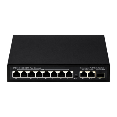 अनमैनेज्ड POE स्विच 8 PoE 10/100Mbps + 2 LAN 100/1000Mbps + 1SFP 100/1000M CCTV के लिए