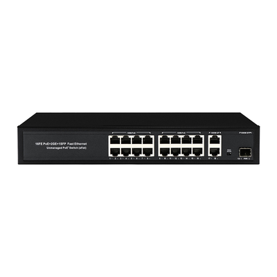OEM/ODM 16 पोर्ट 10/100mbps PoE स्विच के साथ गीगाबिट अपलिंक 1SFP पोर्ट 300W अंतर्निहित शक्ति