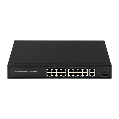 OEM/ODM 16 पोर्ट 10/100mbps PoE स्विच के साथ गीगाबिट अपलिंक 1SFP पोर्ट 300W अंतर्निहित शक्ति
