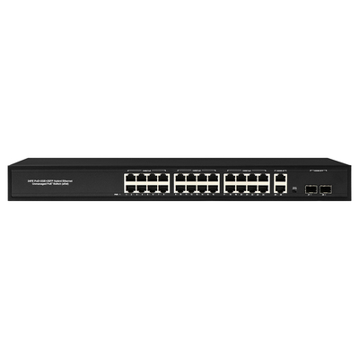 24 पोर्ट नेटवर्क 48V सक्रिय PoE स्विच 450W मानक AF/AT 2 RJ45 Uplink पोर्ट ईथरनेट sfp फाइबर स्विच के साथ