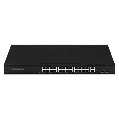 24 पोर्ट नेटवर्क 48V सक्रिय PoE स्विच 450W मानक AF/AT 2 RJ45 Uplink पोर्ट ईथरनेट sfp फाइबर स्विच के साथ