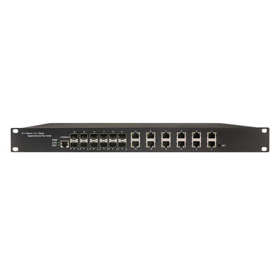 1U रैक माउंट औद्योगिक प्रबंधित POE स्विच जिसमें 12 RJ45 + 12 SFP पोर्ट और 340W POE है