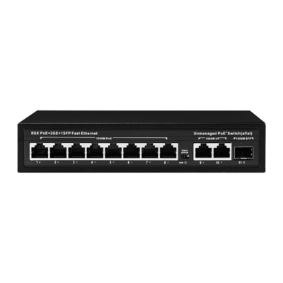 120W अनमैनेज्ड POE स्विच 8 PoE 10/100/1000Mbps + 2 LAN 10/100/1000Mbps + 1SFP 100/1000M