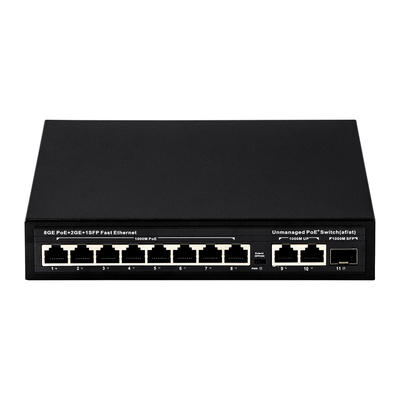 120W अनमैनेज्ड POE स्विच 8 PoE 10/100/1000Mbps + 2 LAN 10/100/1000Mbps + 1SFP 100/1000M