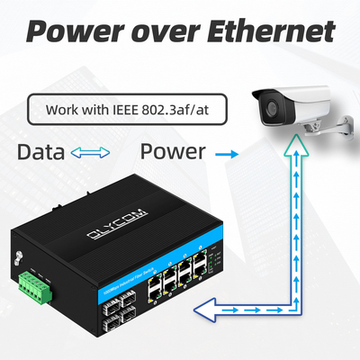 गीगाबिट 12 पोर्ट इंडस्ट्रियल PoE ईथरनेट स्विच IEEE 802.3af/at RJ45 DIN रेल इंस्टॉलेशन स्विच