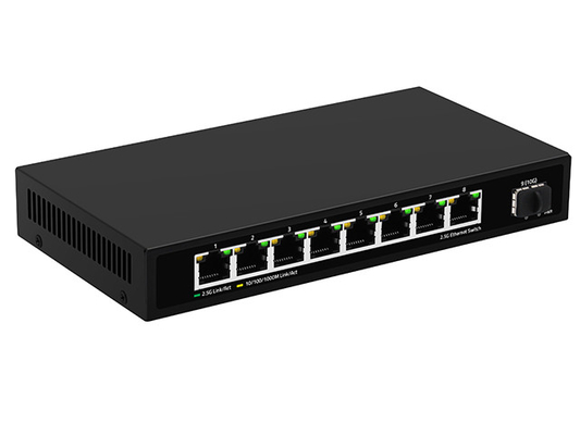 8 पोर्ट 2.5G नेटवर्क स्विच अनमैनेज्ड 10G फाइबर DC12V इनपुट फैनलेस ऑटो-एडाप्टिव स्पीड