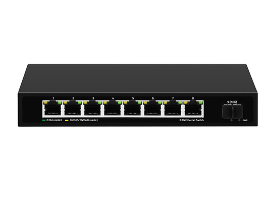 8 पोर्ट 2.5G नेटवर्क स्विच अनमैनेज्ड 10G फाइबर DC12V इनपुट फैनलेस ऑटो-एडाप्टिव स्पीड
