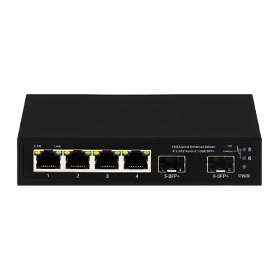 6 पोर्ट 10g फाइबर ईथरनेट स्विच 4* 2.5G RJ45 + 2* 10G SFP+ समर्थन OEM/ODM