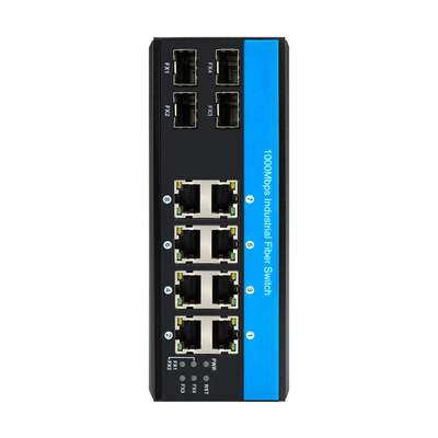 12 पोर्ट 10/100/1000mbps अनमैनेज्ड डायन-रेल पोइ स्विच 4 एसएफपी पोर्ट+ 8 आरजे45 पोर्ट ईथरनेट स्विच