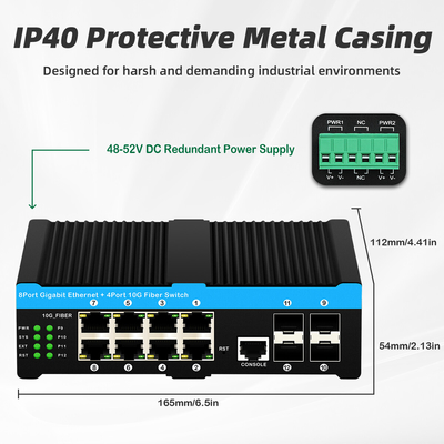 12 पोर्ट 10G L2/L3 प्रबंधित पो+ स्विच 4*10G Sfp पोर्ट DC48V डुअल पावर इनपुट 10g पो स्विच