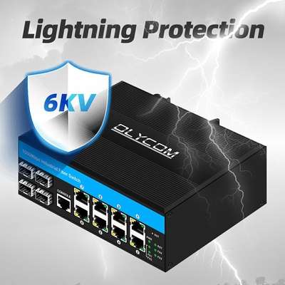 गीगाबिट प्रबंधित स्विच 12 पोर्ट ईथरनेट स्विच 4SFP+8RJ45 DIN-Rail दोहरी शक्ति इनपुट