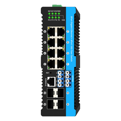 12 पोर्ट 10G L2/L3 प्रबंधित POE+ स्विच ऑप्टिकल बायपास स्विच 4*10G sfp +8 RJ45 din-rail ईथरनेट स्विच