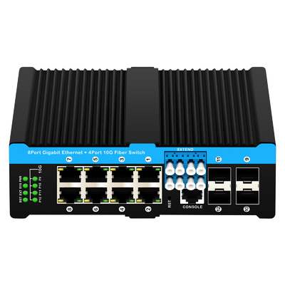 12 पोर्ट 10G L2/L3 प्रबंधित POE+ स्विच ऑप्टिकल बायपास स्विच 4*10G sfp +8 RJ45 din-rail ईथरनेट स्विच