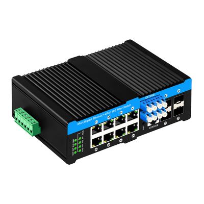 12 पोर्ट 10G L2/L3 प्रबंधित POE+ स्विच ऑप्टिकल बायपास स्विच 4*10G sfp +8 RJ45 din-rail ईथरनेट स्विच
