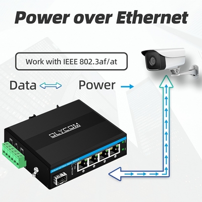 5 पोर्ट इंडस्ट्रियल पो नेटवर्क स्विच DC12/24/48V इनपुट 1SFP+4RJ45 गीगाबिट ईथरनेट स्विच