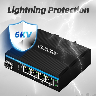 5 पोर्ट इंडस्ट्रियल पो नेटवर्क स्विच DC12/24/48V इनपुट 1SFP+4RJ45 गीगाबिट ईथरनेट स्विच