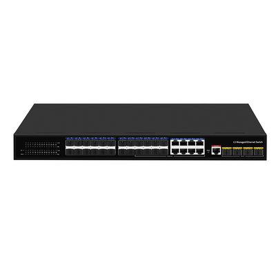 24 पोर्ट 10G L3 प्रबंधित फाइबर स्विच 8 गीगाबिट कॉम्बो SFP/RJ45 1U रैक 220V AC इनपुट के साथ