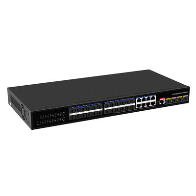 24 पोर्ट 10G L3 प्रबंधित फाइबर स्विच 8 गीगाबिट कॉम्बो SFP/RJ45 1U रैक 220V AC इनपुट के साथ