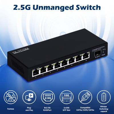 10G ईथरनेट स्विच अनमैनेज्ड नेटवर्क स्विच 8*2.5G RJ45+1*10G SFP पोर्ट