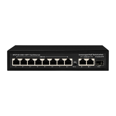 विस्तारित रेंज 8-पोर्ट PoE स्विच 10/100M 120W/150W खपत और 250m कवरेज के साथ