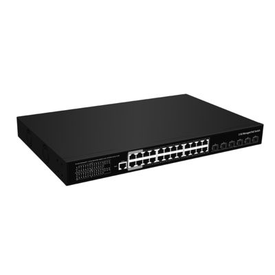 24 पोर्ट 2.5G PoE प्रबंधित स्विच 10G फाइबर अपलिंक L3 लेयर 400W बजट AC इनपुट CE