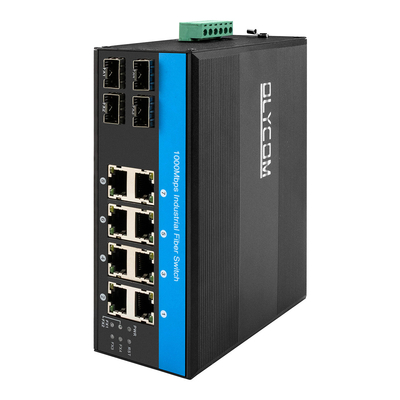 12 पोर्ट इंडस्ट्रियल ईथरनेट स्विच Din नेटवर्क स्विच 4SFP+8RJ45 DC12-52V डुअल पावर सप्लाई