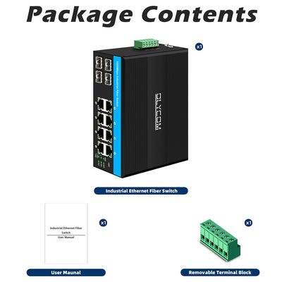 12 पोर्ट इंडस्ट्रियल ईथरनेट स्विच Din नेटवर्क स्विच 4SFP+8RJ45 DC12-52V डुअल पावर सप्लाई
