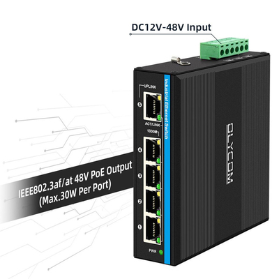 सौर या बैटरी संचालित PoE स्विच 4 पोर्ट गीगाबिट नेटवर्क डुअल 12V/24V/48VDC इनपुट CE
