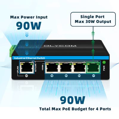 5 पोर्ट गीगाबिट स्विच इंडस्ट्रियल PoE एक्सटेंडर 1*poe इन पोर्ट 30w/60w/90w+4*poe आउटपुट पोर्ट का समर्थन करता है