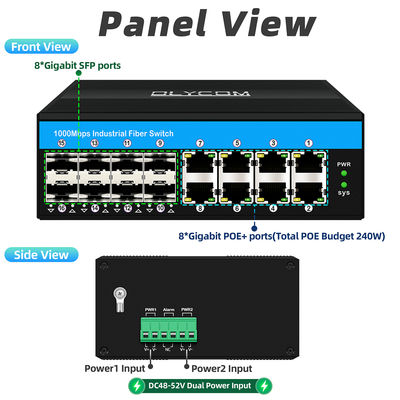अनमैनेज्ड पो स्विच गीगाबिट 16 पोर्ट स्विच PoE af/at/bt 240w बजट आउटडोर उपयोग के लिए
