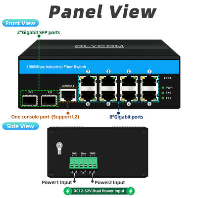Rugged Managed Ethernet Switch Vitesse चिपसेट 2 SFP 8 RJ45 SNMP प्रबंधन के साथ औद्योगिक ईथरनेट स्विच