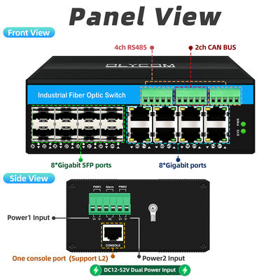 प्रबंधित औद्योगिक फाइबर स्विच CAN बस RS485 6 पोर्ट कठोर उपयोग फैनलेस IP40 रेटेड