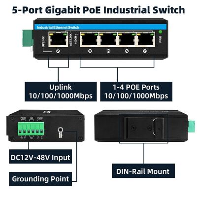 4 पोर्ट वोल्टेज बूस्टर PoE स्विच DC12-48V इनपुट सोलर पावर सिस्टम के लिए